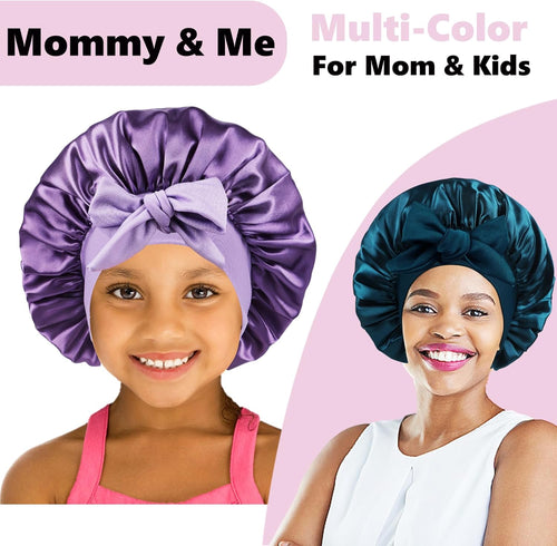 2 PCS Kids Bonnets for Girls,Silk Bonnet for Kids Sleeping Toddler Bonnet with Scrunchies