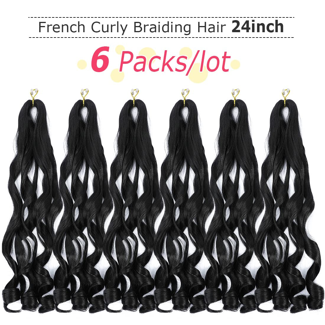 French Curly Braiding Hair 24 Inch 6 Packs Black Loose Wave Bouncy Crochet Hair Pre Stretched 100G/Pack Yaki Curly Braiding Hair for Black Women Hair Extensions (1B)