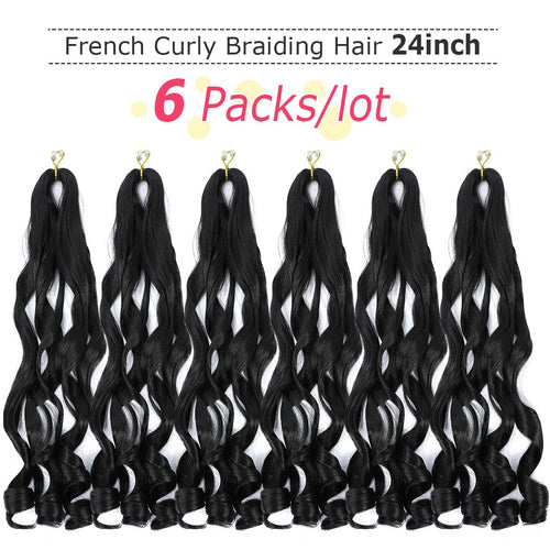 French Curly Braiding Hair 24 Inch 6 Packs Black Loose Wave Bouncy Crochet Hair Pre Stretched 100G/Pack Yaki Curly Braiding Hair for Black Women Hair Extensions (1B)