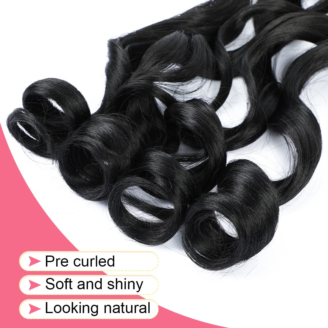French Curly Braiding Hair 24 Inch 6 Packs Black Loose Wave Bouncy Crochet Hair Pre Stretched 100G/Pack Yaki Curly Braiding Hair for Black Women Hair Extensions (1B)