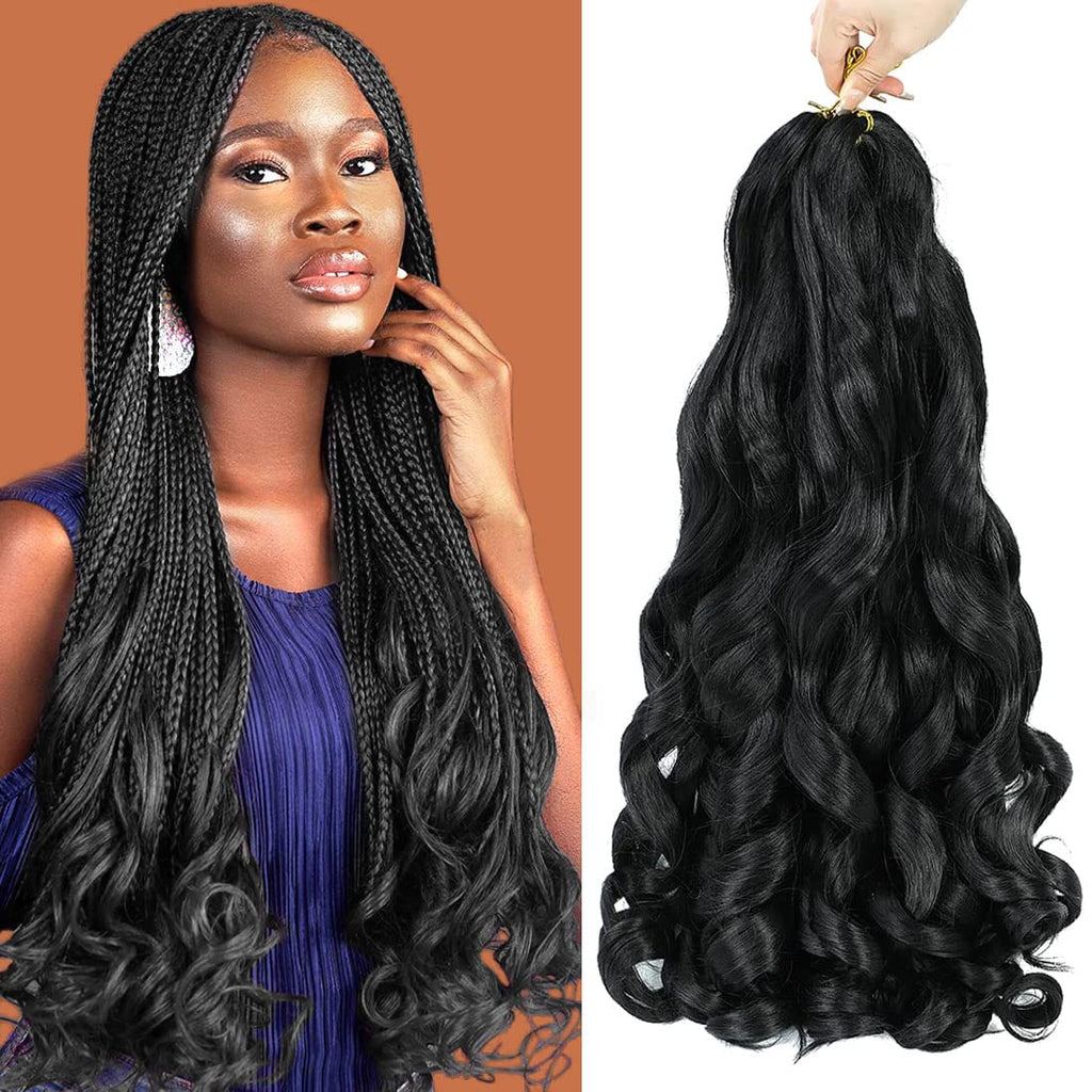 French Curly Braiding Hair 24 Inch 6 Packs Black Loose Wave Bouncy Crochet Hair Pre Stretched 100G/Pack Yaki Curly Braiding Hair for Black Women Hair Extensions (1B)