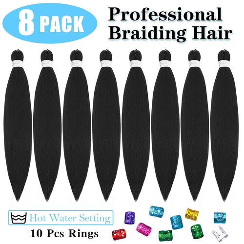 Braiding Hair Pre Stretched 22 Inch 8 Pack Long Professional Pre Stretched Hair for Braiding Soft Yaki Texture Hot Water Setting Synthetic Crochet Braids for Women Girls(22Inch,1B)