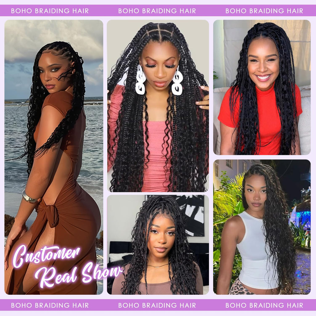 Human Braiding Hair for Boho Braids 100% Virgin Human Hair 150G 20 Inch Curly Knotless 12A Deep Wave Bulk Bohemian Braiding Hair for 2 Bundles/Pack Extensions (Natural Black-Deep Wave, 20 Inch)