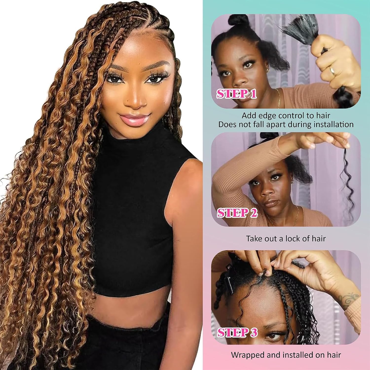 Human Braiding Hair for Boho Braids 4/27 Highlight Ombre Deep Wave Bulk Human Hair 110G 16 Inch Curly Wave Human Hair Extensions No Weft 2 Bundles/Pack