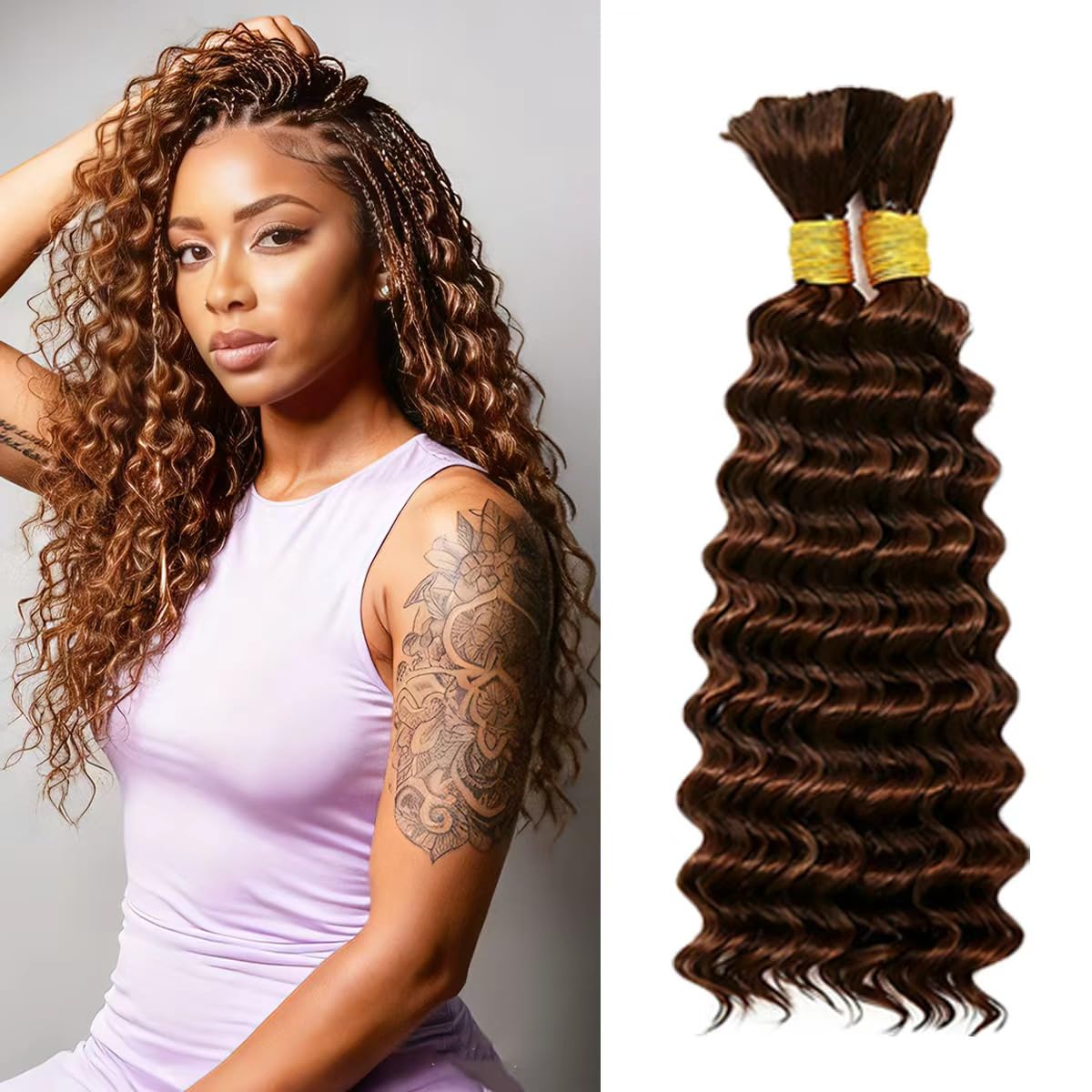 Human Braiding Hair for Boho Braids 100% Virgin Human Hair 150G 20 Inch Curly Knotless 12A Deep Wave Bulk Bohemian Braiding Hair for 2 Bundles/Pack Extensions (Natural Black-Deep Wave, 20 Inch)