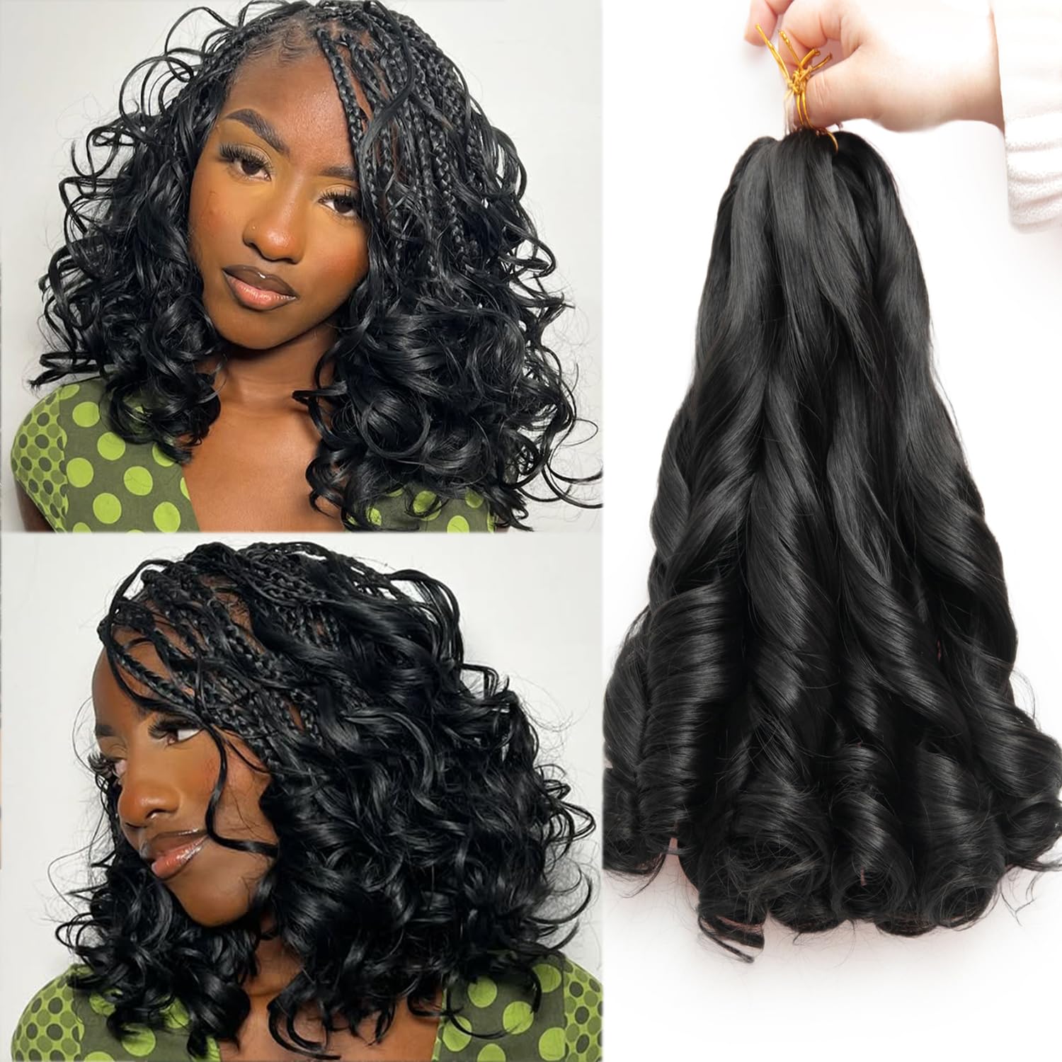 French Curly Braiding Hair 24 Inch 6 Packs Black Loose Wave Bouncy Crochet Hair Pre Stretched 100G/Pack Yaki Curly Braiding Hair for Black Women Hair Extensions (1B)