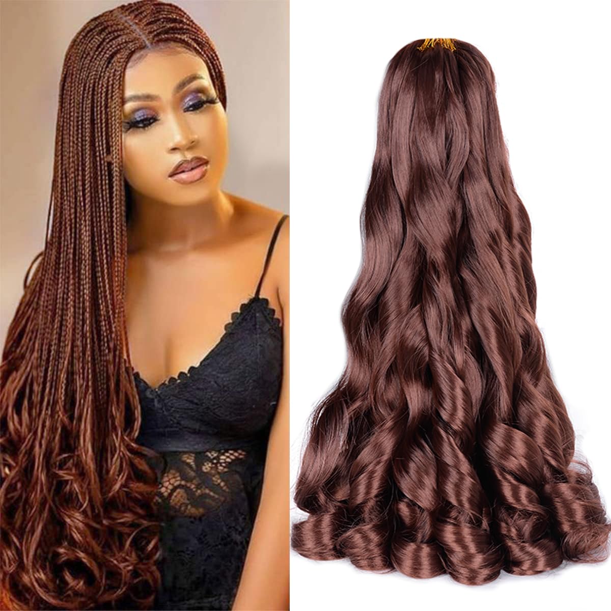 French Curly Braiding Hair 24 Inch 6 Packs Black Loose Wave Bouncy Crochet Hair Pre Stretched 100G/Pack Yaki Curly Braiding Hair for Black Women Hair Extensions (1B)