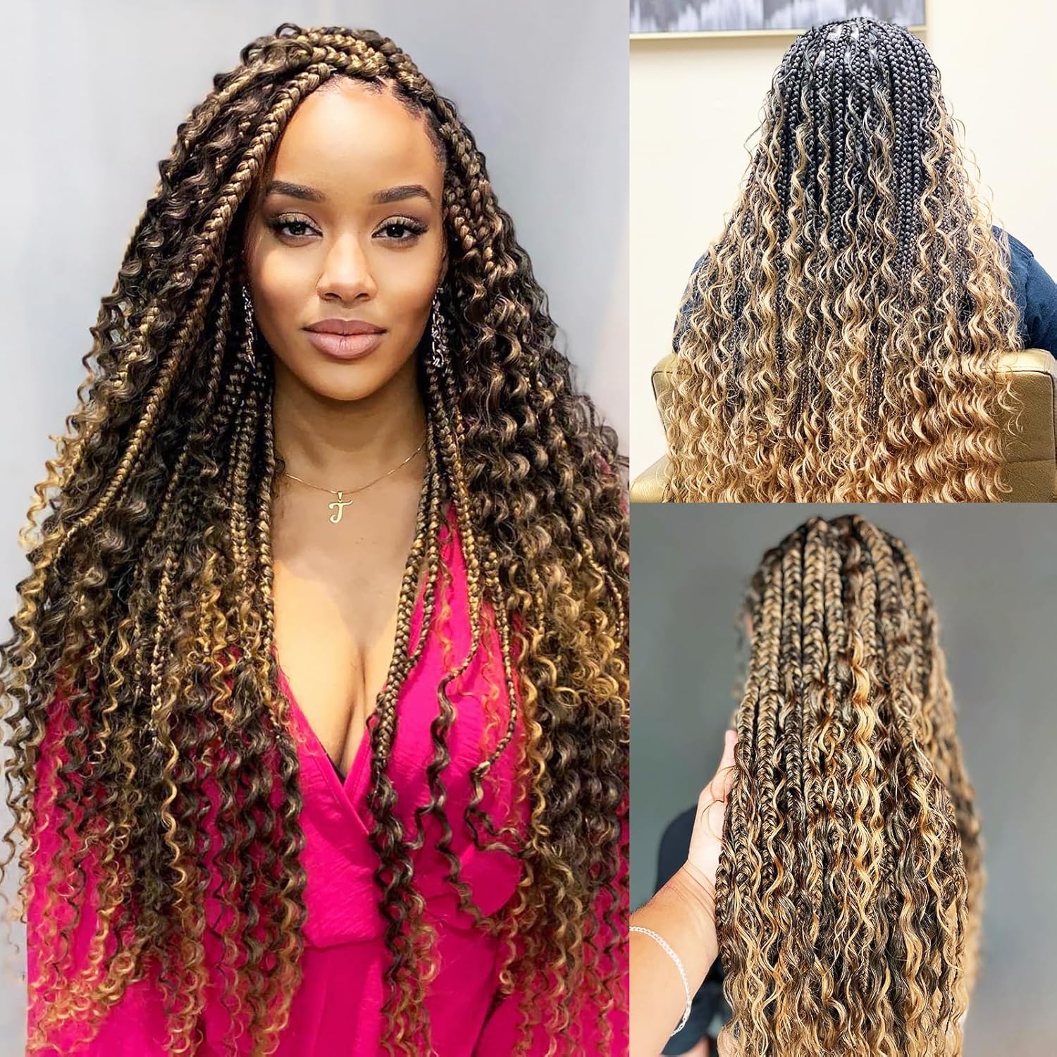 Human Braiding Hair for Boho Braids 4/27 Highlight Ombre Deep Wave Bulk Human Hair 110G 16 Inch Curly Wave Human Hair Extensions No Weft 2 Bundles/Pack