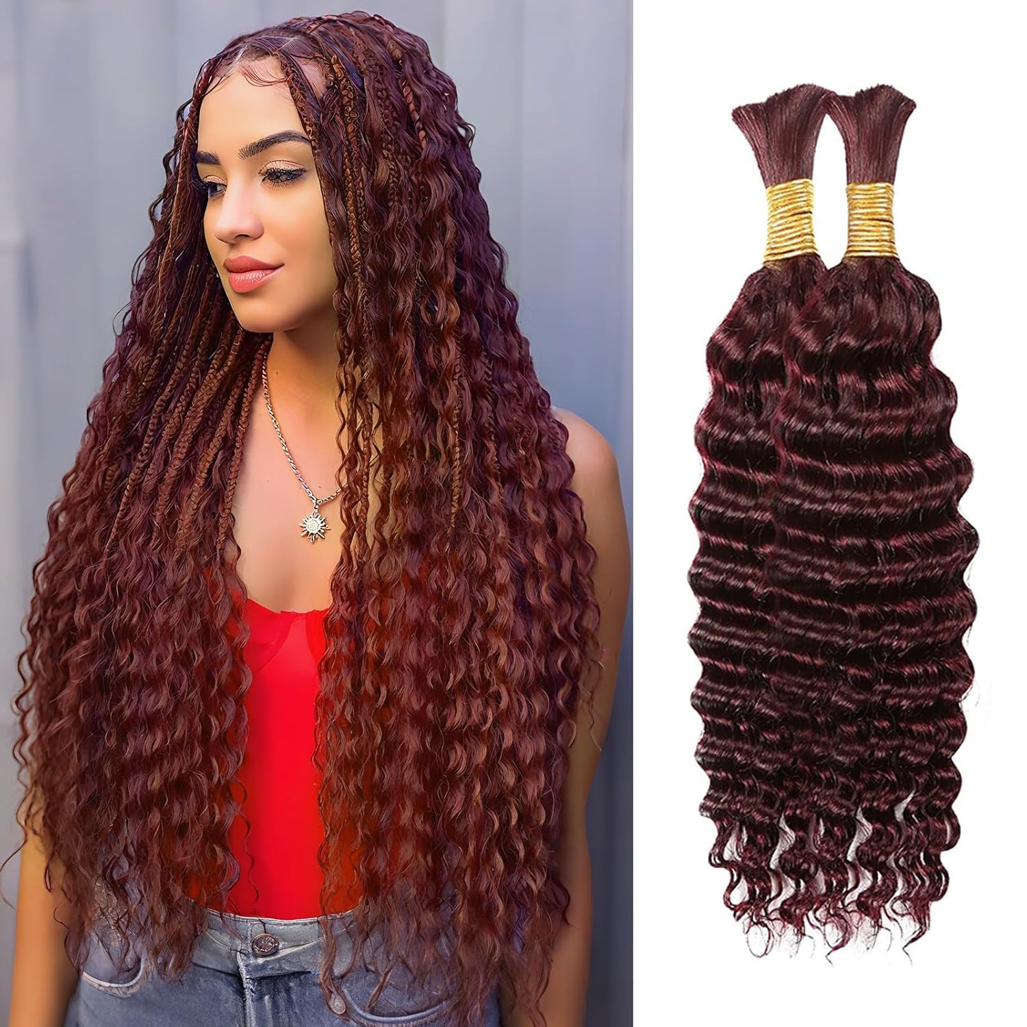 Human Braiding Hair for Boho Braids 100% Virgin Human Hair 150G 20 Inch Curly Knotless 12A Deep Wave Bulk Bohemian Braiding Hair for 2 Bundles/Pack Extensions (Natural Black-Deep Wave, 20 Inch)