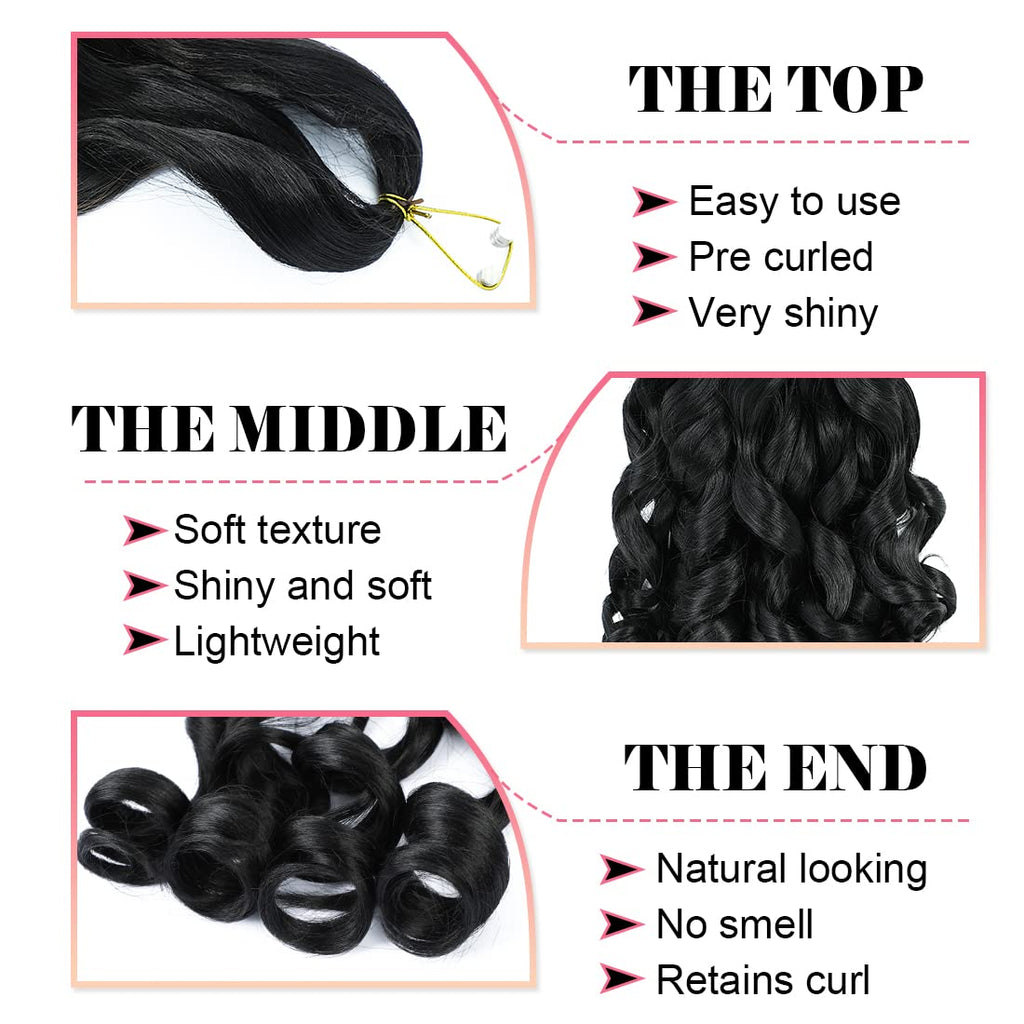 French Curly Braiding Hair 24 Inch 6 Packs Black Loose Wave Bouncy Crochet Hair Pre Stretched 100G/Pack Yaki Curly Braiding Hair for Black Women Hair Extensions (1B)