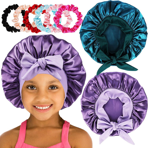 2 PCS Kids Bonnets for Girls,Silk Bonnet for Kids Sleeping Toddler Bonnet with Scrunchies